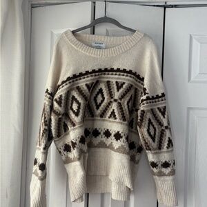 Old Navy Cream and Brown Geometric Sweater